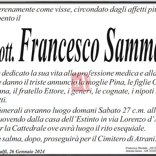 Amalfi porge l'ultimo saluto al dottor Francesco Sammarco