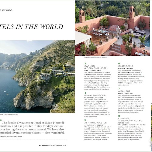 Due hotel della Costiera Amalfitana tra i 10 migliori al mondo