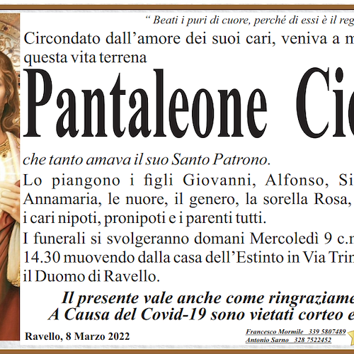 Lutto a Ravello per la scomparsa di Pantaleone Cioffi 