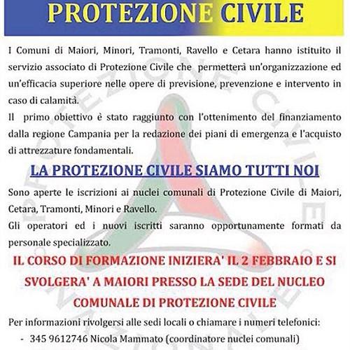 Protezione Civile Maiori, Minori, Tramonti, Ravello e Cetara: al via iscrizioni e corsi di formazione