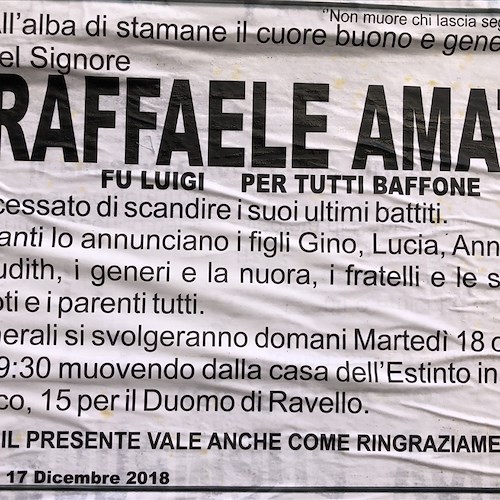 Ravello: addio a Raffale Amato (baffone), esponente della nobile tradizione contadina