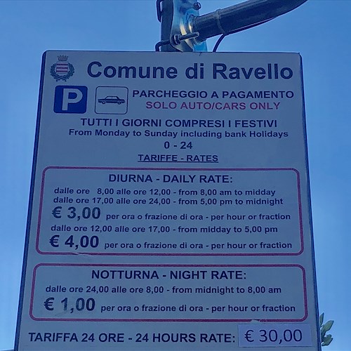 Ravello: aumento tariffe parcheggio tra Natale e Capodanno, minoranza si fa sentire