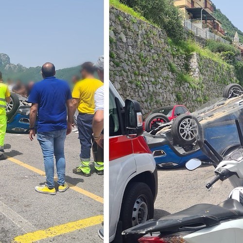 Ravello, auto si ribalta nei pressi del cimitero: illesi gli occupanti /FOTO