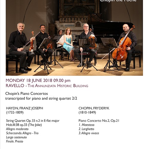Ravello Concert Society, gli appuntamenti infrasettimanali con quartetto d'archi e pianoforte