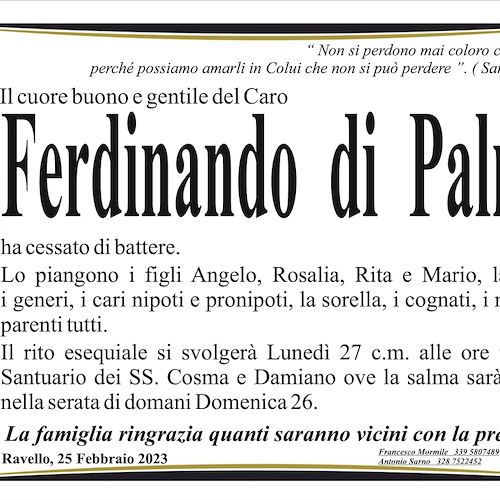 Ravello dice addio a Ferdinando Di Palma. Aveva 90 anni