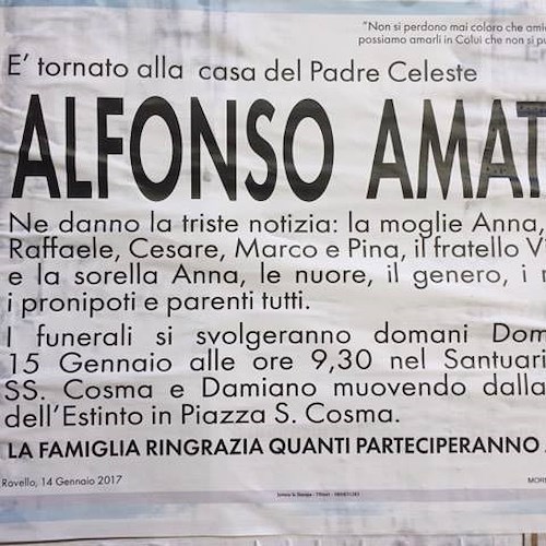 Ravello dice addio ad Alfonso Amato