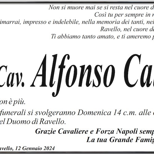 Ravello e la Costa d'Amalfi salutano il Cav. Alfonso Calce