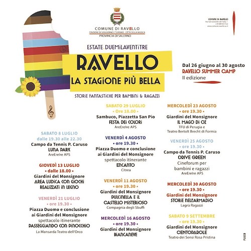 "Ravello la stagione più bella", 8 luglio al via la rassegna dedicata a bambini e ragazzi 