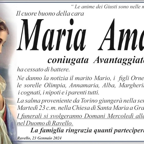 Ravello piange la morte di Maria Amato, aveva 85 anni