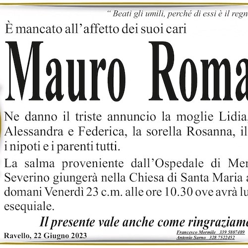 Ravello piange la scomparsa del signor Mauro Romano
