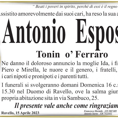 Ravello porge commossa l'ultimo saluto al Maestro Antonio Esposito