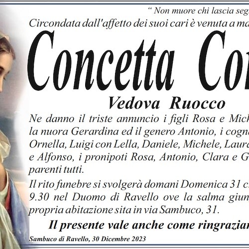 Ravello porge l'ultimo saluto alla signora Concetta Corvo, vedova Ruocco