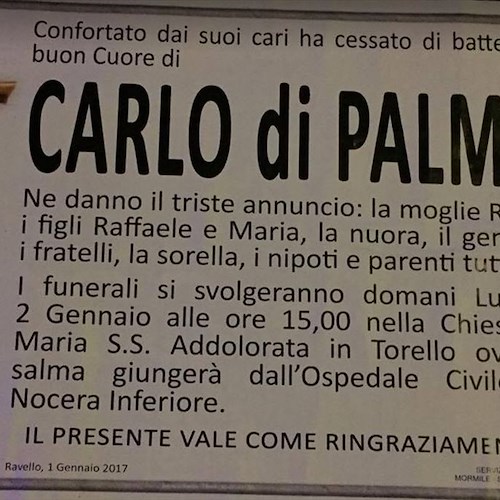 Ravello, si è spento Carlo Di Palma. Lunedì i funerali