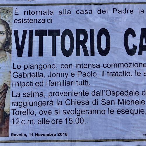 Ravello, si è spento Vittorio Cau. Domani i funerali