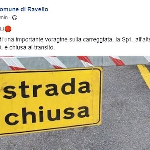 Voragine sulla strada, chiusa la Ravello-Chiunzi. Al via lavori di somma urgenza [VIDEO]