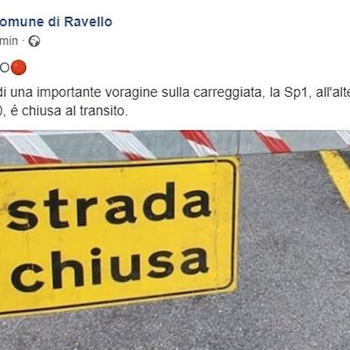 Voragine sulla strada, chiusa la Ravello-Chiunzi. Al via lavori di somma urgenza [VIDEO]